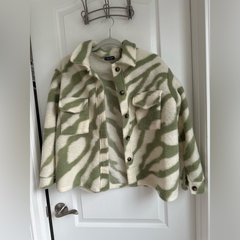 Nasty Gal Olive and Cream Fleece Jacket